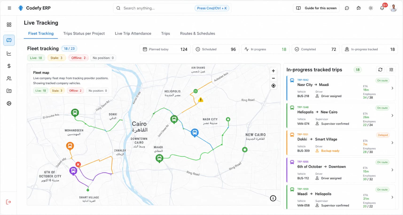 Codefy ERP control tower and live tracking workspace.