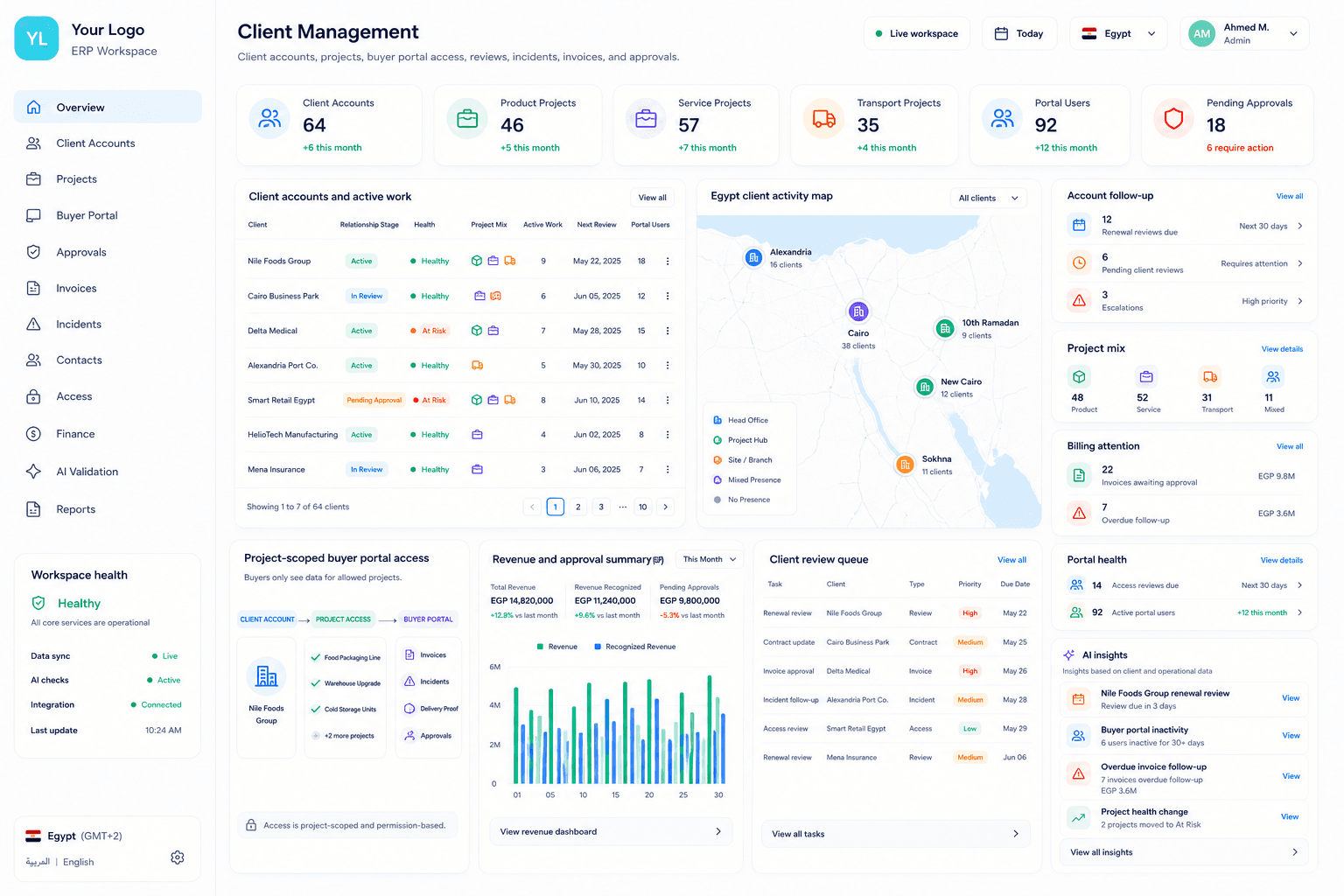 Codefy ERP light-mode client management workspace.