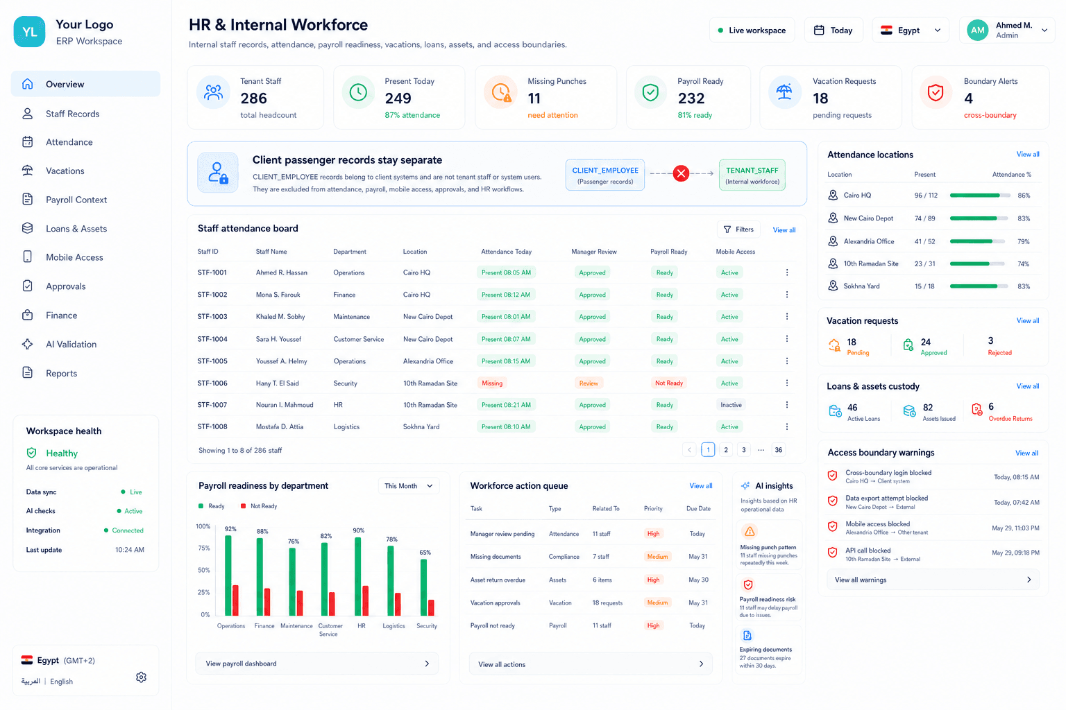 Codefy ERP HR attendance and workforce workspace.