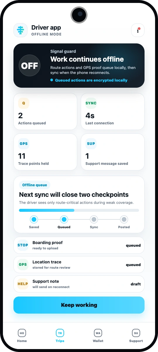 Codefy ERP driver app offline sync screenshot