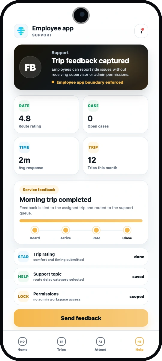 Codefy ERP employee app feedback screenshot