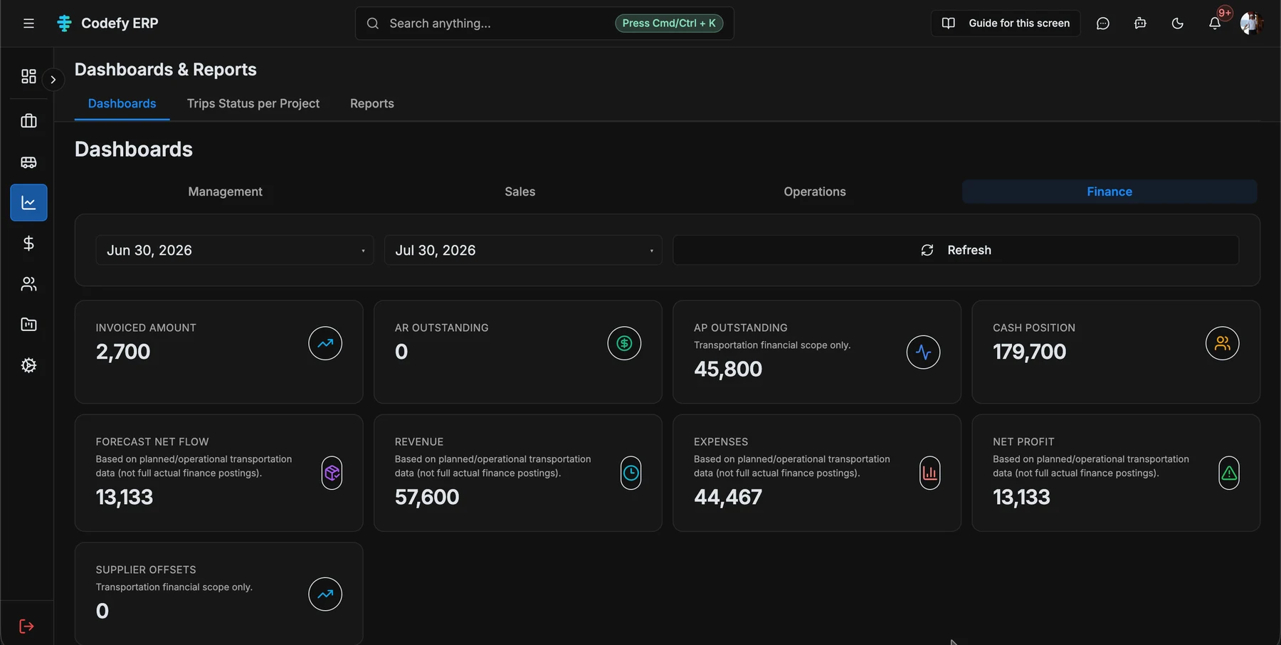 Codefy ERP data management screen screenshot